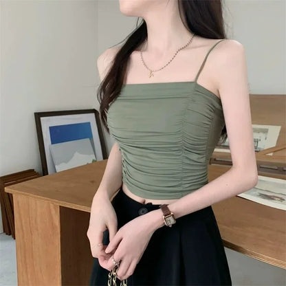 Top Women Sexy Shirts Sleeveless Tube Tops Girls Tops With Suspenders Lady White Camisole Padded Bras Woman Clothing Corset Top