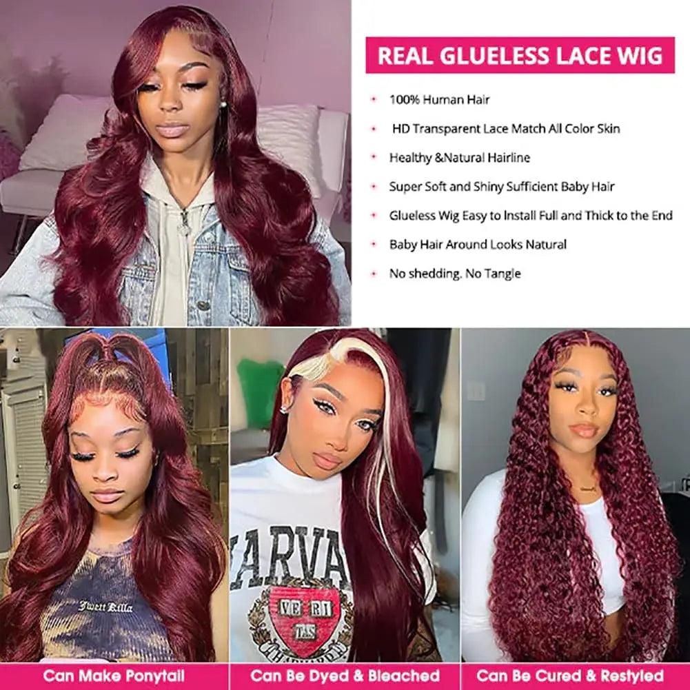 FABA Glueless Wigs Human Hair 7x5 Wear and Go Glueless Wig Pre Plucked  with Natural Hairline Burgundy Body Wave Wigs For Women
