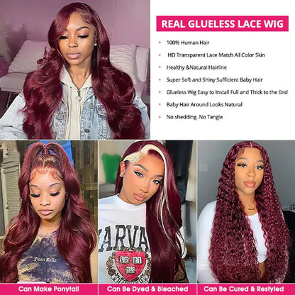 FABA Glueless Wigs Human Hair 7x5 Wear and Go Glueless Wig Pre Plucked  with Natural Hairline Burgundy Body Wave Wigs For Women