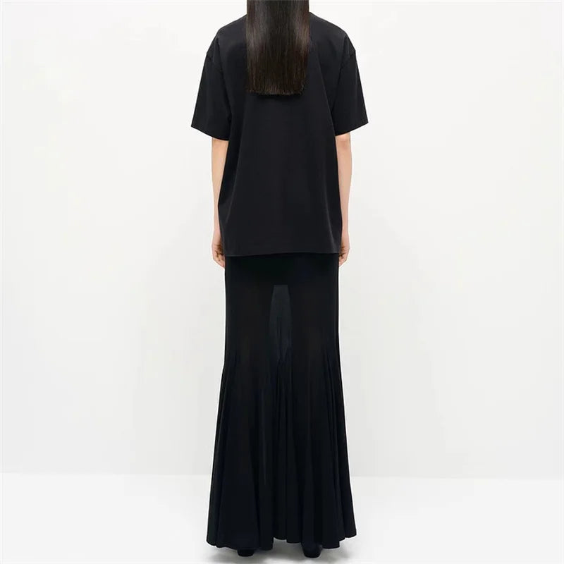 Women skirt New high waisted slim fit fishtail skirt for summer 2025 women's half skirt Translucent mesh spliced long skirt y2k