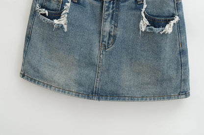 Mini skirts for women high waisted denim skirt black distressed jeans skirts womens 2024 Summer clothes blue jean skirts ripped