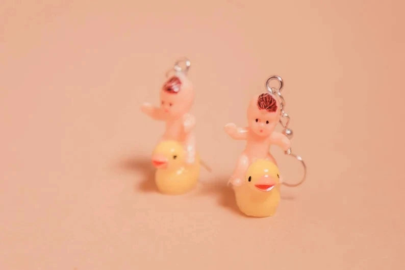 Baby Riding Duck Earrings baby earrings Weird but funky earrings accessory cute earrings women 2022 trending