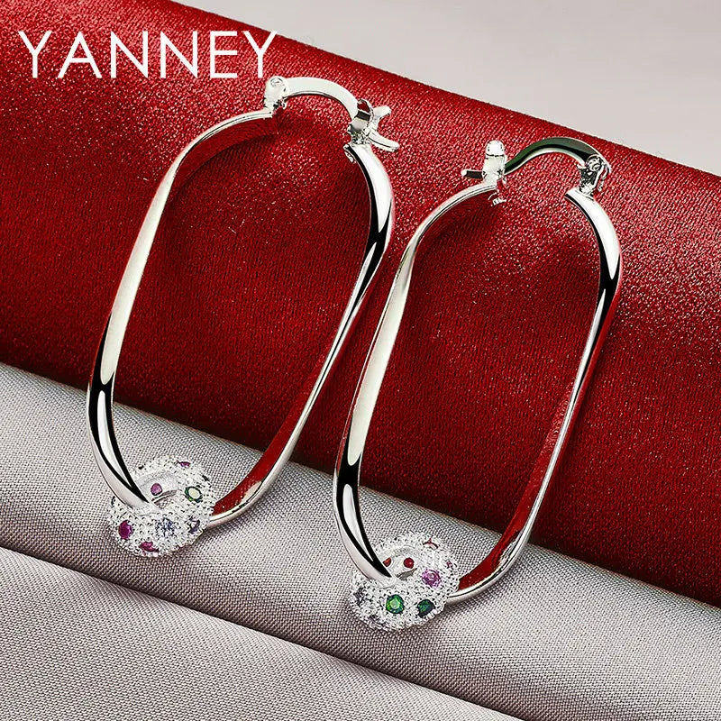 925 Sterling Silver 45MM Exquisite Colorful Zircon Beads Earrings For Women Charm Wedding Party Fashion Jewelry Gifts Accessorie