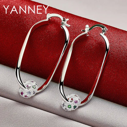925 Sterling Silver 45MM Exquisite Colorful Zircon Beads Earrings For Women Charm Wedding Party Fashion Jewelry Gifts Accessorie