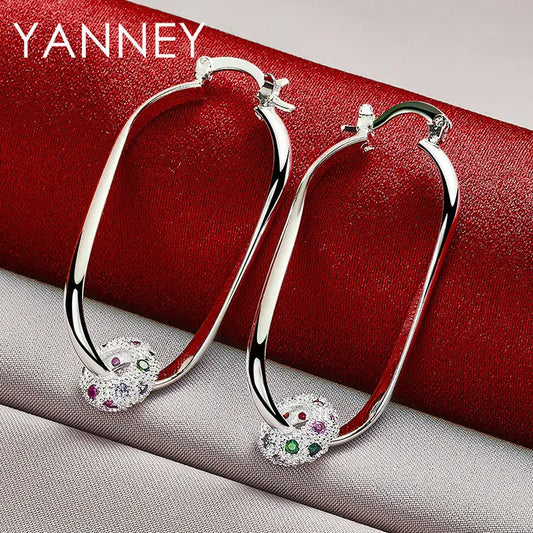 925 Sterling Silver 45MM Exquisite Colorful Zircon Beads Earrings For Women Charm Wedding Party Fashion Jewelry Gifts Accessorie