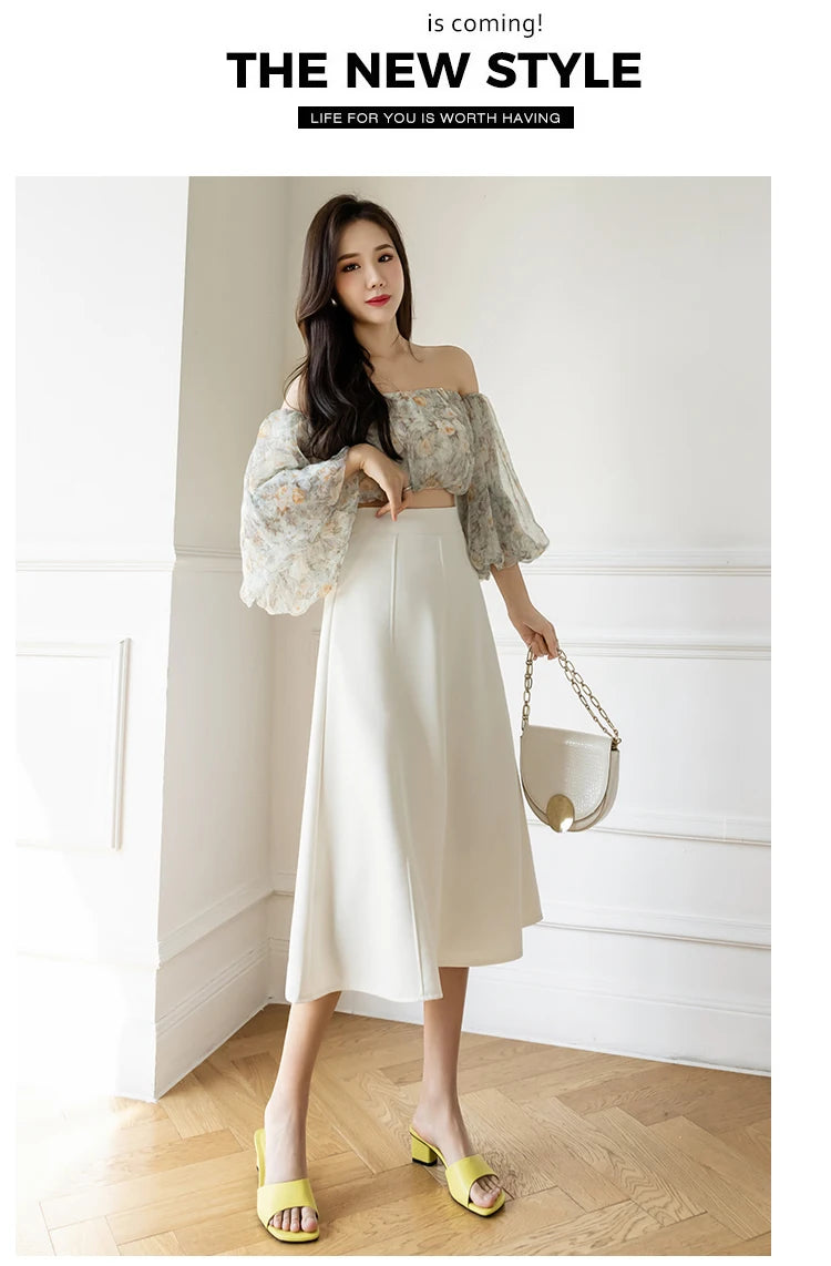 Women's Skirt 2025 Spring Women High Waist Solid Vintage Girl's Waist Down Skirt Knee-length A-line Fashion Thin Skirt for Women