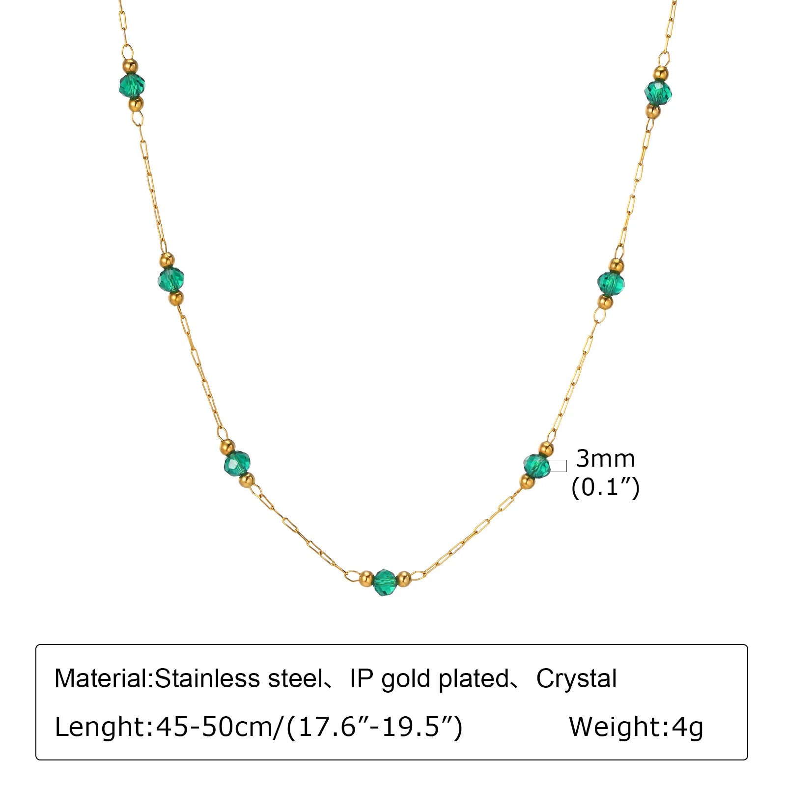 Bohemian Necklace Beaded Strap Chain Women Fashion Lanyard Neck Chain Jewelry Stainless Steel Green/Black Faceted Beads Necklace