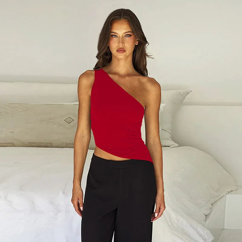 Women's Sexy Off Shoulder Crop Tops Women Summer Sleeveless Backless Lace-Up T-Shirts Woman 2025 New Hot Sale Irregular Slim Tee