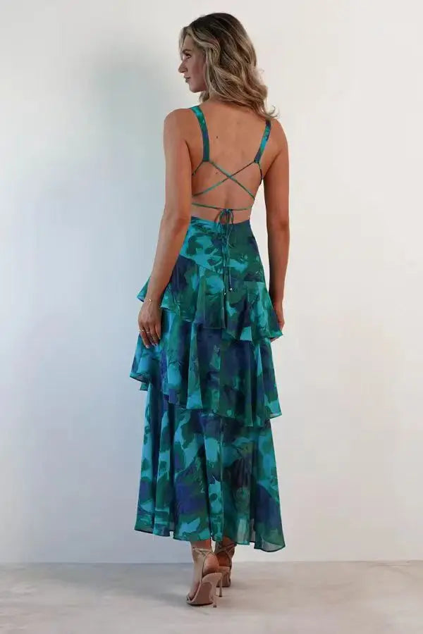 Women's Dresses Sexy Hanging Neck Dress Summer Ladies Chiffon Ruffled Hem Dress Fashion Beach Vacation Dress for Female 2025 New