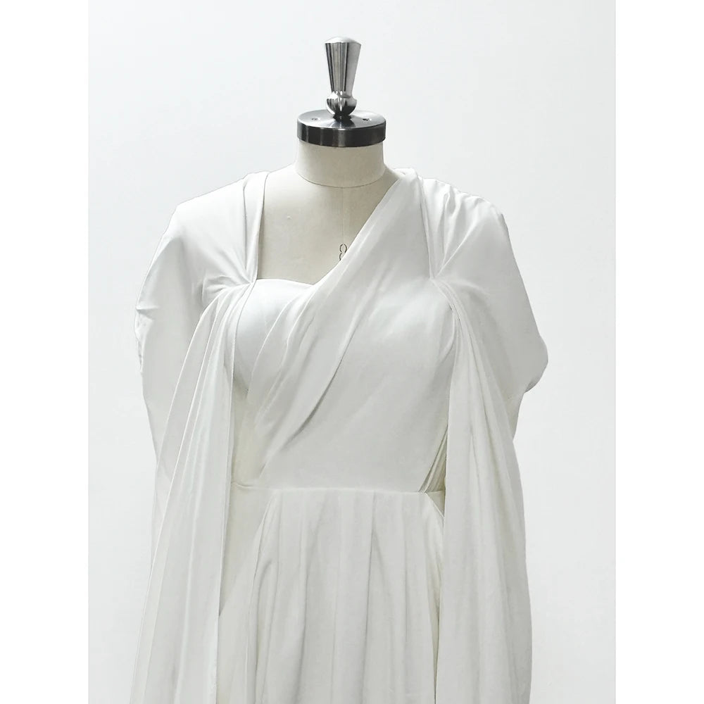 White Women Prom Dresses Elegant A-line Long Sleeves Floor Length Simple Warm Designer High-end Fashion Evening Party Gowns