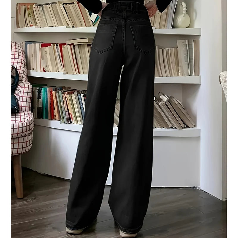 Women Fashion Loose Jeans Female High Waist Streetwear Designer Wide Leg Trousers Female Classic Gray Goth Straight Leg Pants