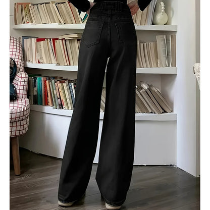 Women Fashion Loose Jeans Female High Waist Streetwear Designer Wide Leg Trousers Female Classic Gray Goth Straight Leg Pants