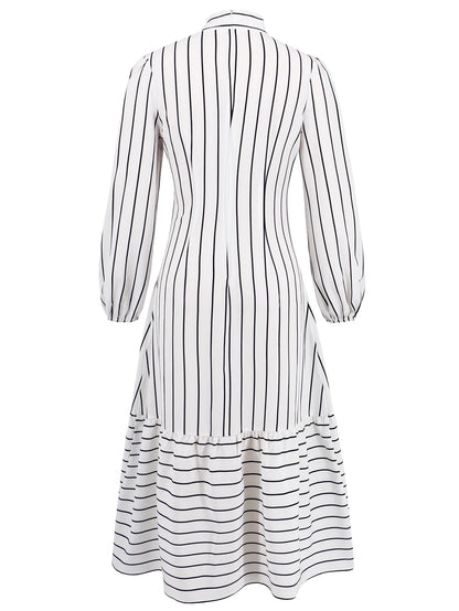 Women's Dresses Formal Fashion Office Lady Professional High-end Stand-up Collar Thin Striped Party Dress Vestidos De Mujer