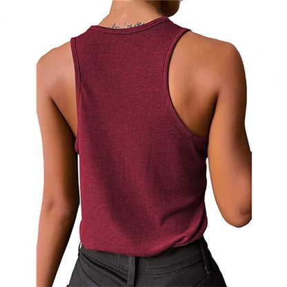 Women's Tops Vest U Neck Women Tank Vest Snap Buttons Ribbed Camisole Summer Loose-fitting Stretchy T-shirt For Fitness 2023