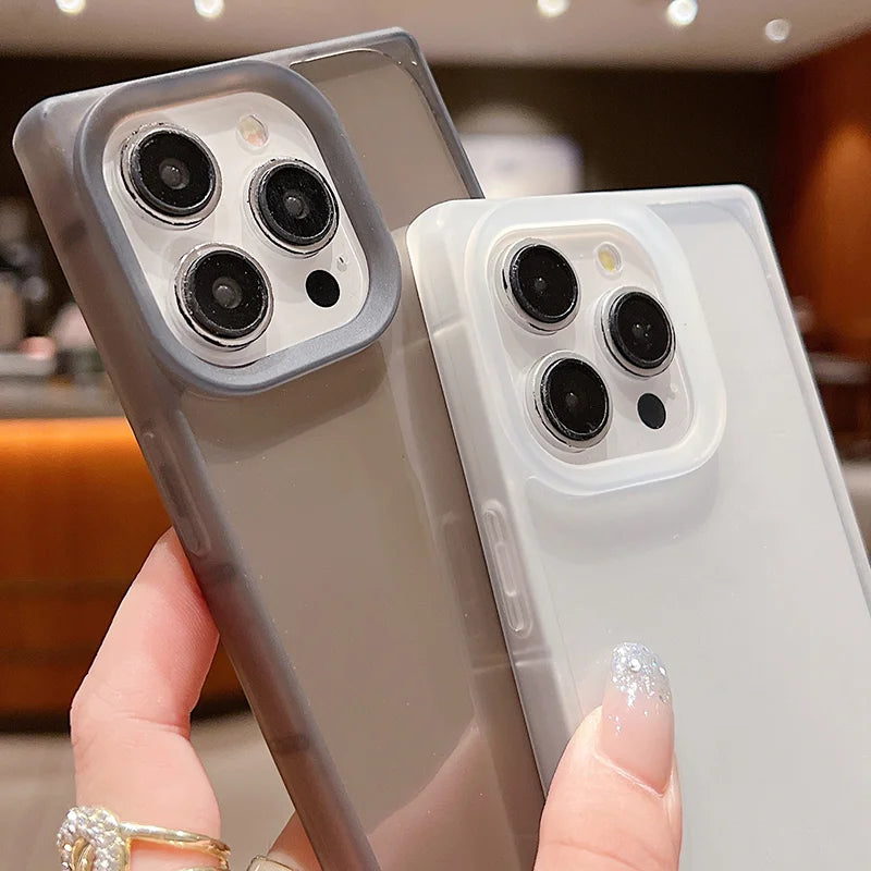Rectangular Clear Case For iPhone 16 15 Pro Max 14 Plus 13 12 Pro Max 11 Shockproof Camera Lens Protection Soft TPU Phone Cover