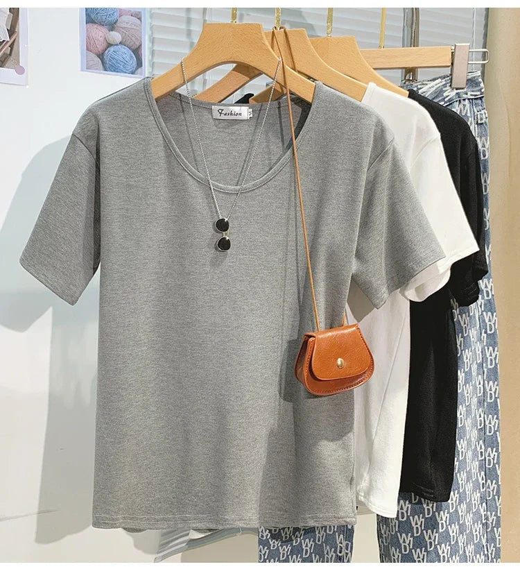 2025 Women T Shirt Girls T-Shirt Woman Clothes Tops Tshirt Female Short Sleeve Spring Tee Sexy Y2k Top White New