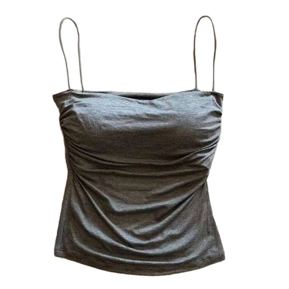 Sleeveless Tees Tank Tops For Women Camisole Vest Cropped Top Slim Fit Solid Color Spaghetti Strap Built In Bra Women Clothes