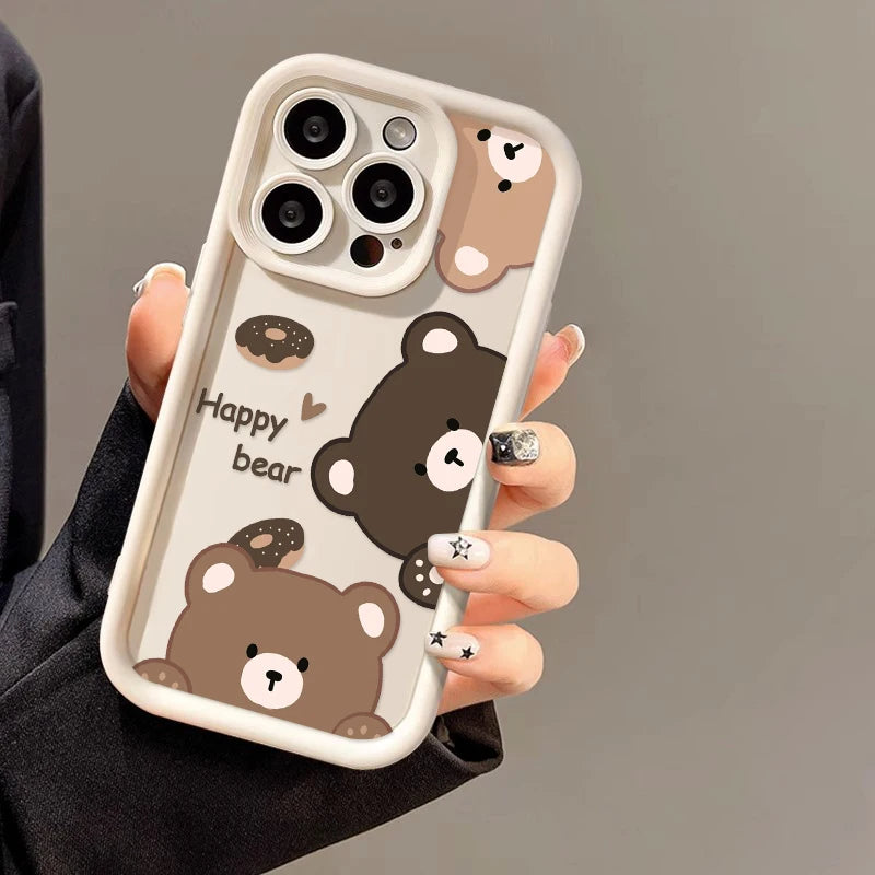 Cute Bear Phone Case For iPhone 13 Cases Iphone 11 15 Pro Max 16 14 12 XR XS X 7 8 Plus SE 15promax Soft Silicon Fundas Covers