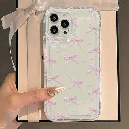 Pink Hear Bow Phone Case for Xiaomi Redmi Note 13 Pro Plus 5G 12 4G 11 10 Pro 9 11S 10S 9S  12C 13C Airbag Anti-fall TPU Cover