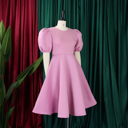 Elegant Dresses for Woman 2024 O Neck Short Sleeve High Waisted Pleated Mid Calf Luxury Female Birthday Party Dinner Vestidos