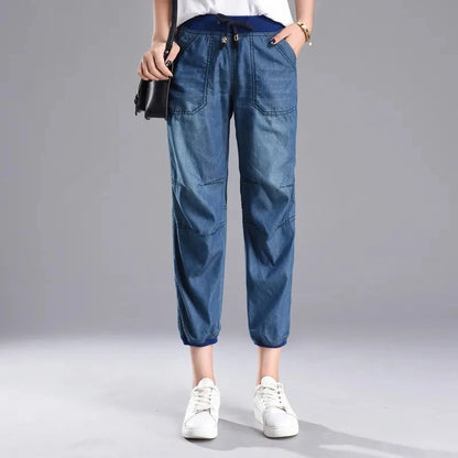 Summer Styles Loose Jeans For Women Calf-Length Harem Pants Elastic High Waist Thin Pants Fashion Jeans 4XL