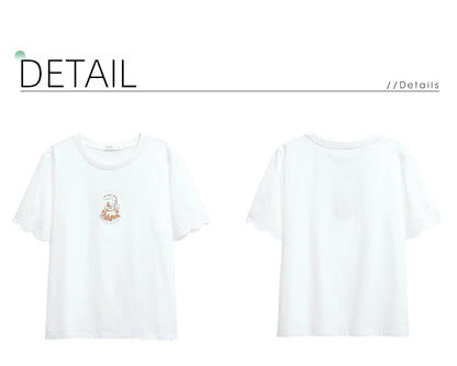 I BELIEVE YOU Top For Women 2025 New Summer T-shirt White O-Neck Studded Beads Embroidery Splicing Commuting T-shirt 2252016014