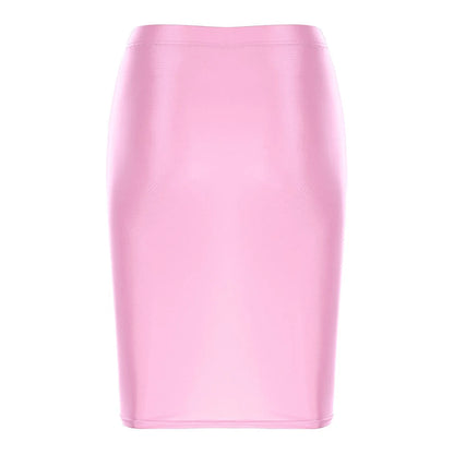 Mini Skirts Skirt For Women Autumn Bodycon Clubwear Glossy Shiny Stretchy Summer Tight Fitting High Waist Knee-length
