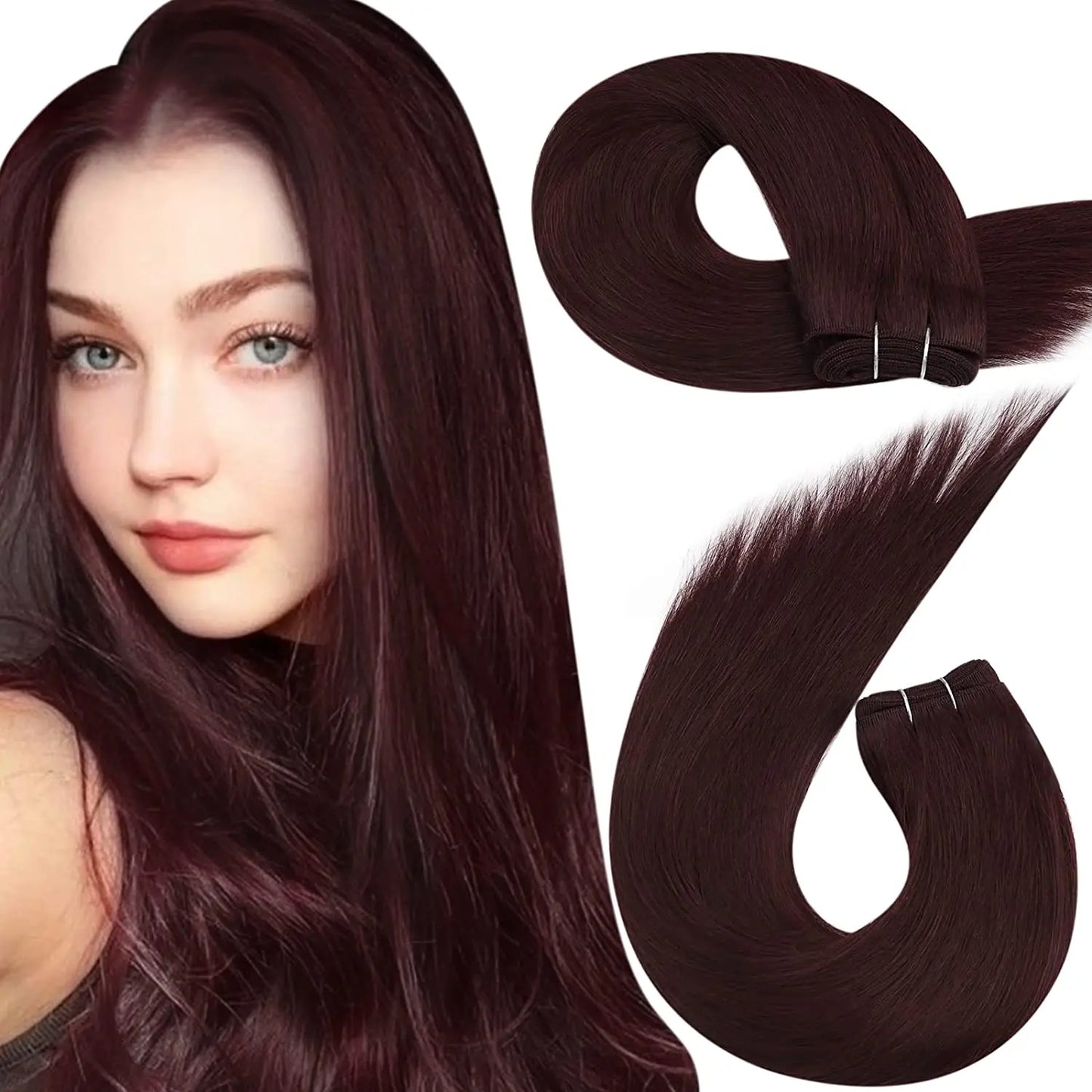 Moresoo Human Hair Bundles Weave in Double Wefted Machine Remy Hair Balayage Hair Pieces for Women Straight Weft Hair Extension