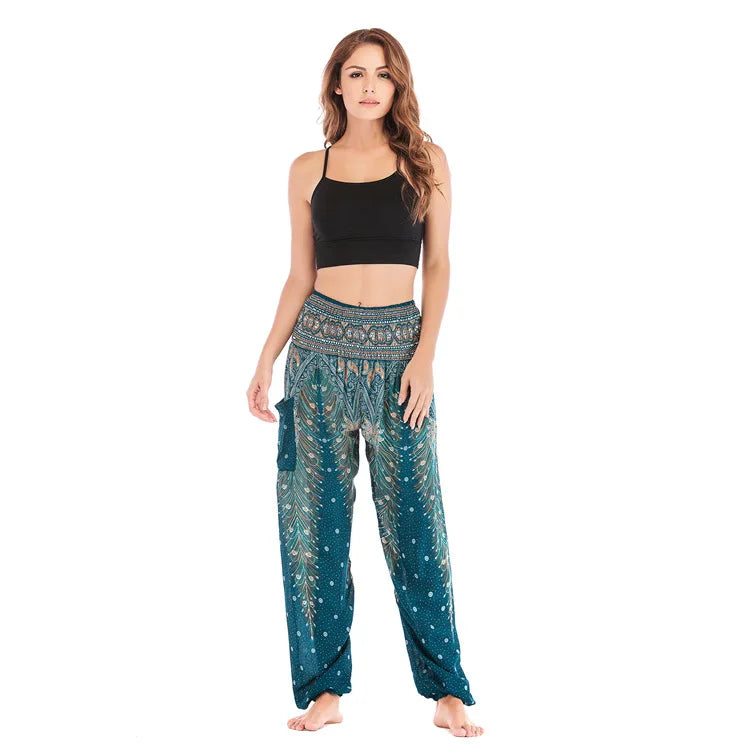 Women's Yoga Pants Printed Ethnic Style Loose Yoga Trousers Bloomers High Waist Fitness Sports Crotch Dance  Sweatpants