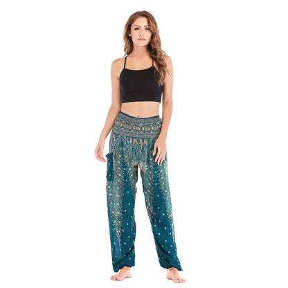 Women's Yoga Pants Printed Ethnic Style Loose Yoga Trousers Bloomers High Waist Fitness Sports Crotch Dance  Sweatpants