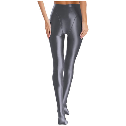 Womens Gymnastic Yoga Pants Leggings High Waist Stretchy Glossy Pantyhose Silky Skinny Pantyhose Role Play Nightclub Wear