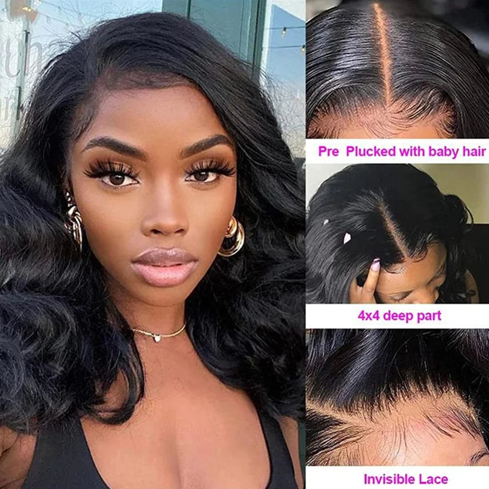 Glueless Body Wave Wear And Go Human Hair Wigs Bob Wigs For Women Ready To Go 4x4 Pre Cut Wig With Baby Hair