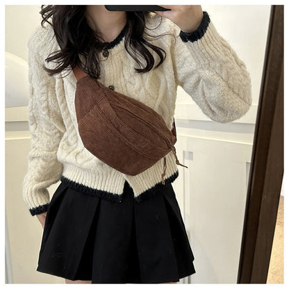 Women Waist Bag Fashion New Student Shoulder Crossbody Bag Corduroy Niche Chest Bag Banana Belt Bags Ladies Handbag