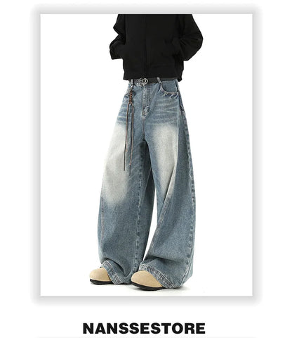 Women Blue Jeans Cargo Pants Streetwear High Waist American Wide Leg Pants Fashion Y2K Style Female Winter Straight Trousers