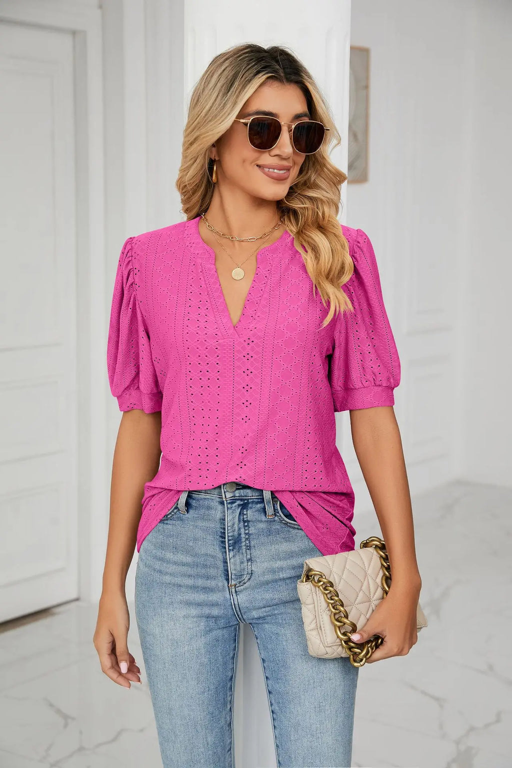 Womens Tops V Neck Ruffle Sleeve Blouses Short Sleeve Casual Tops T-Shirts for Women Autumn Winter
