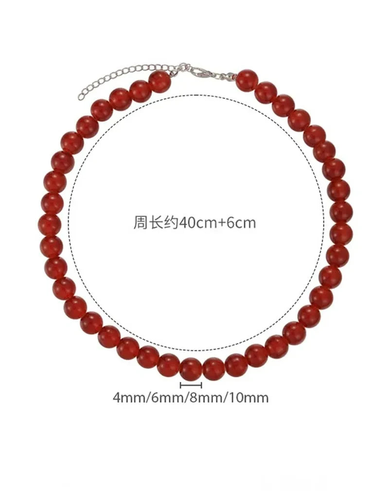 Red Beaded Necklace for Women Glass Bead Clavicle Chokers Exquisite Elegant Neck Necklace Aesthetic Jewelry Party Accessories