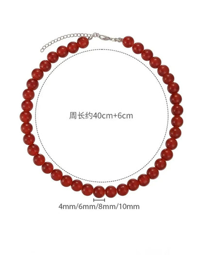 Red Beaded Necklace for Women Glass Bead Clavicle Chokers Exquisite Elegant Neck Necklace Aesthetic Jewelry Party Accessories