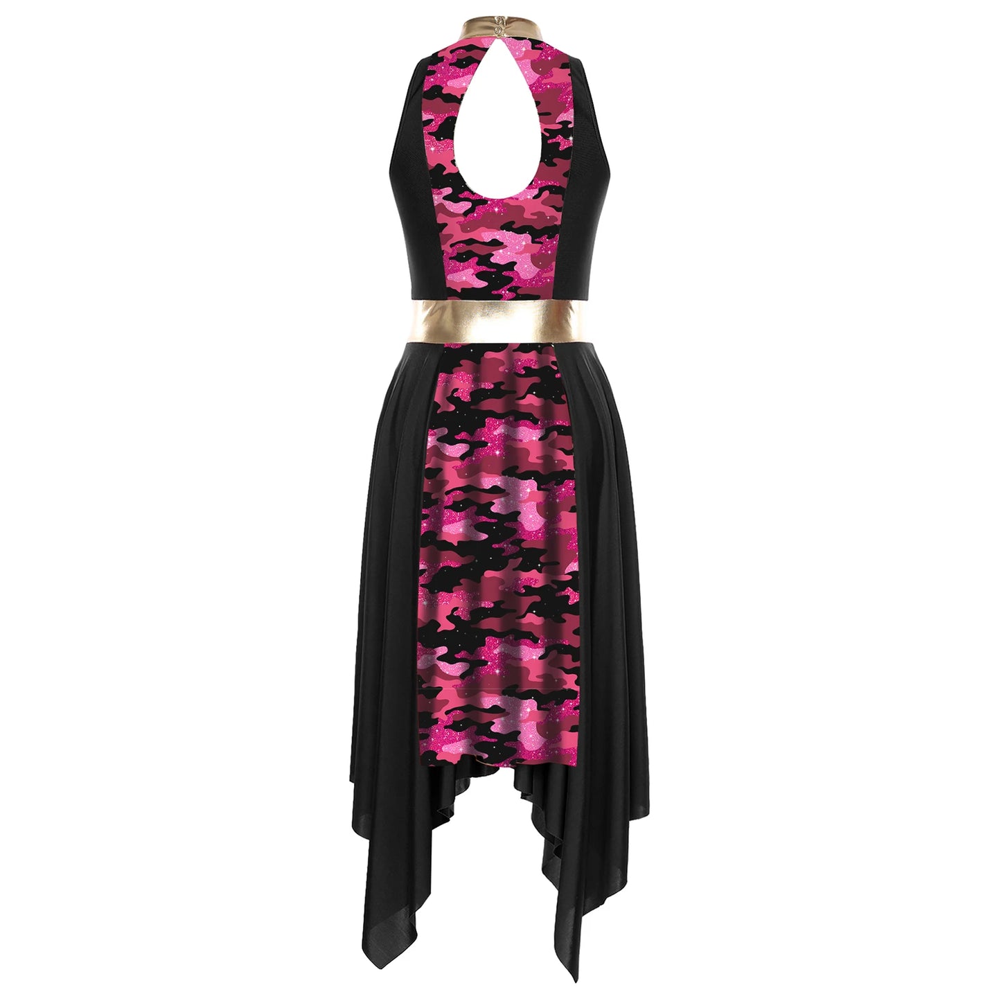 Women Modern Lyrical Dance Dress Church Choir Worship Praise Liturgical Costume Sleeveless Print Irregular Hem Gown Dancewear