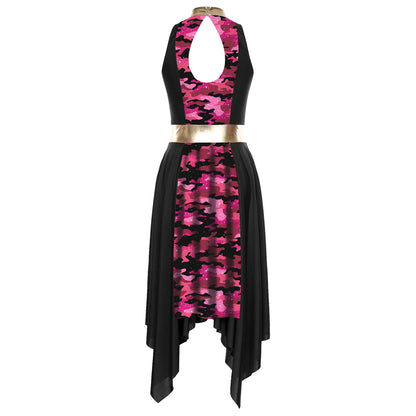 Women Modern Lyrical Dance Dress Church Choir Worship Praise Liturgical Costume Sleeveless Print Irregular Hem Gown Dancewear