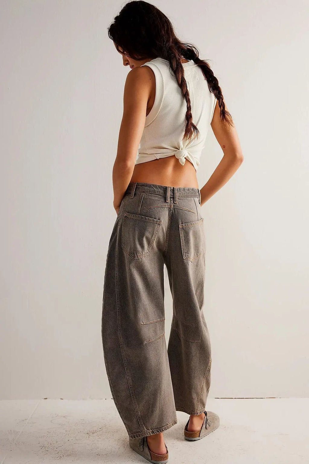 Cotton Denim Long Jeans For Women Trousers Casual  High Waisted Jeans Cropped Pants For Spring Summer Boho Beach Baggy Jeans