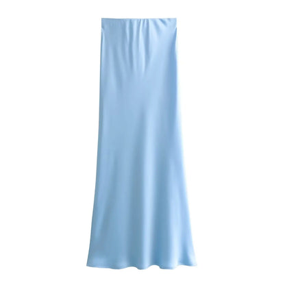 Satin Skirt Woman High Waist Elegant Long Skirts For Women Fashion Summer Midi Skirt Office Women's Skirts