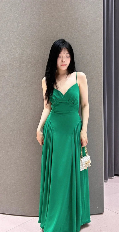 Women's Dresses 2025 New Holiday Temperament Suspenders Back Crossover Maxi Skirt Summer elegant fashion women's midi skirt