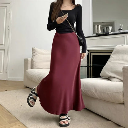Satin Skirts for Women Korean Reviews Many Girls Clothes Women's 2025 Summer NEW High Waisted Mid Long Skirts Fashion women skir