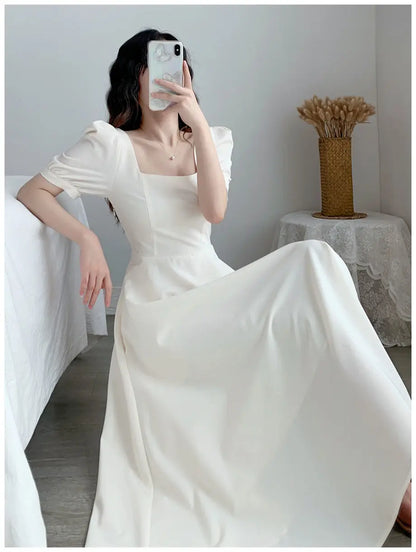 Dresses for Women 2023 Spring New White Dress Women's White Skirt Waist Slimming Temperament Over-the-knee Long Skirt Summer