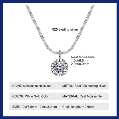 Moissanite Necklaces for Women 925 Sterling Silver Sparkling Cauliflower Chain with 2CT Diamond Pendant Dainty Jewelry Gift