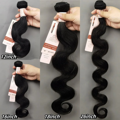 3 Bundles Brazilian Body Wave Human Hair Extension Natural Black Hair Weave Double Machine Wefted Durability 10-30Inch For Women