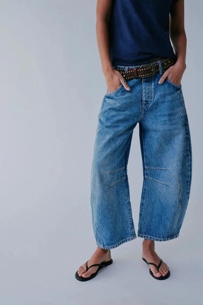 Cotton Denim Long Jeans For Women Trousers Casual  High Waisted Jeans Cropped Pants For Spring Summer Boho Beach Baggy Jeans