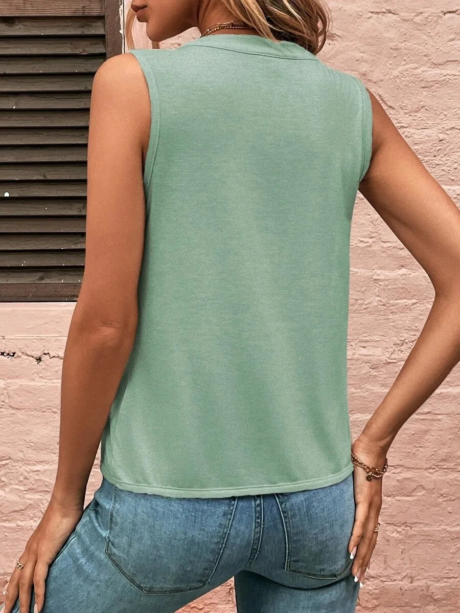 Women's Knitted Top Sleeveless T-shirt Summer New Fashion Style Elegant Pleated V-neck Tank Top Women's Top Tees Loewe Tank Top