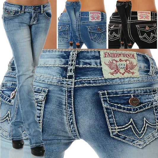 2024 Fall New Women High Waist Boot Cut Jeans Fashion Slim Denim Flared Pants Street Casual Trousers