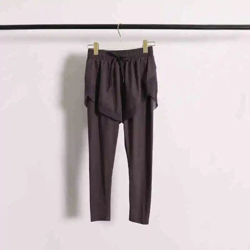 Stretch Autumn Sports Pants Women Two Pieces Fitness Yoga Pants and Shorts With Inner Phone Pocket 2 in 1 Yoga Pants